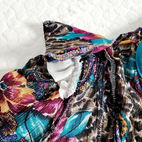 Vintage 1970s blouse button paisley floral leopard print 6 8 - Picture 9 of 11